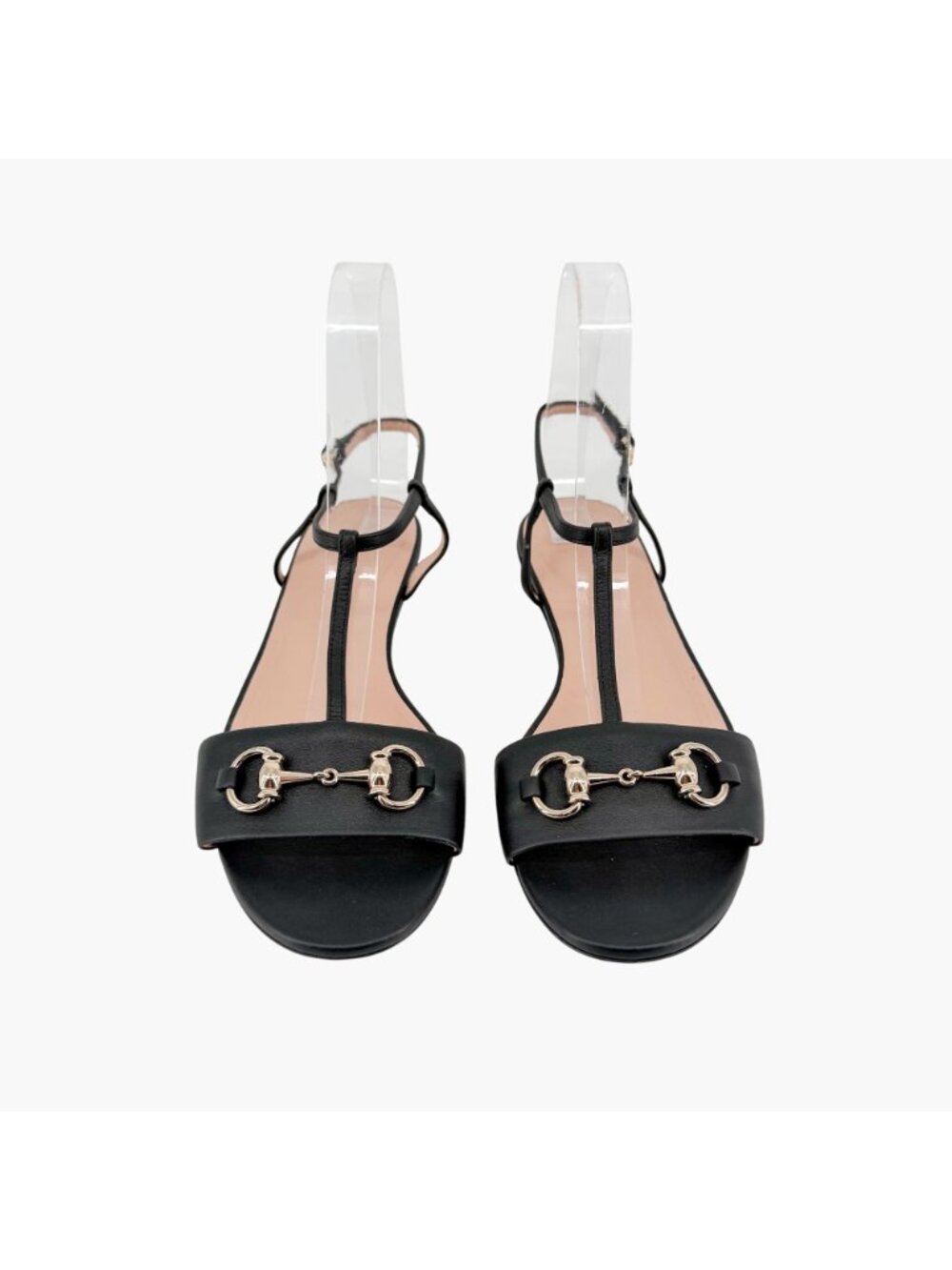 Gucci T-Strap Black Leather Horsebit Flat Sandals Shoes Size 37 US 7 Women's - Picture 3 of 13